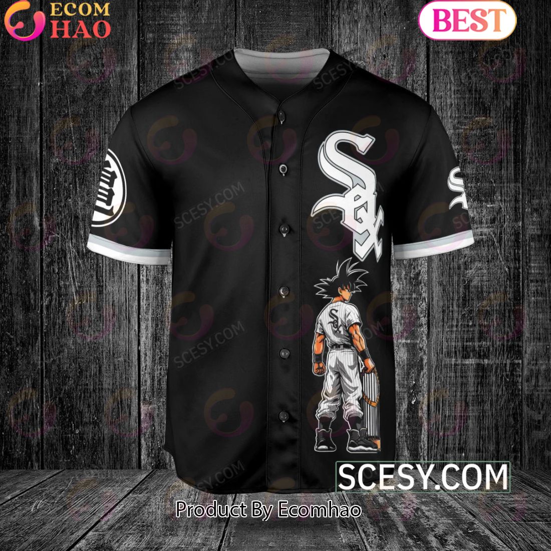 Chicago White Sox Dragon Ball Son Goku Baseball Jersey Black