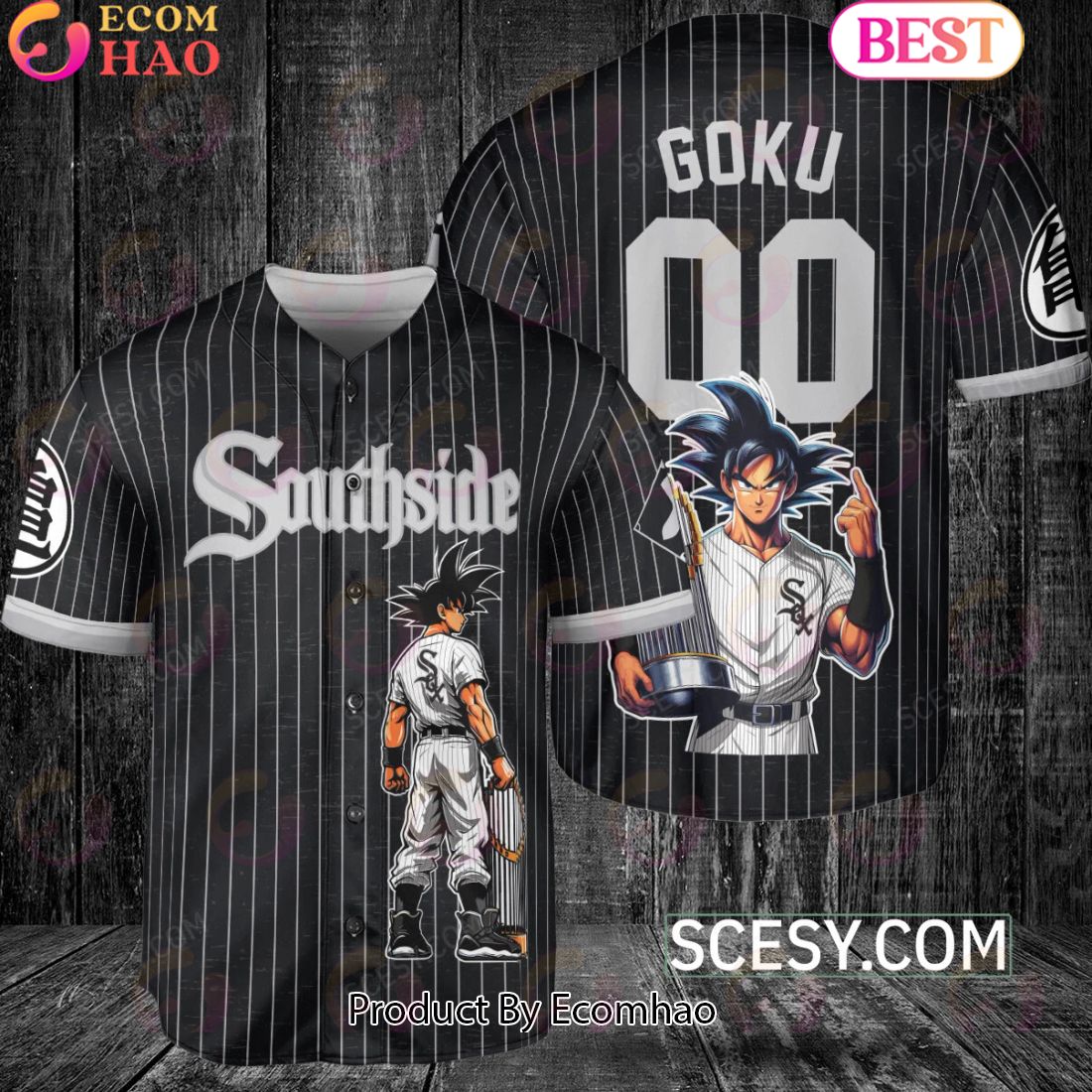 Chicago White Sox Dragon Ball Son Goku Baseball Jersey Black Striped