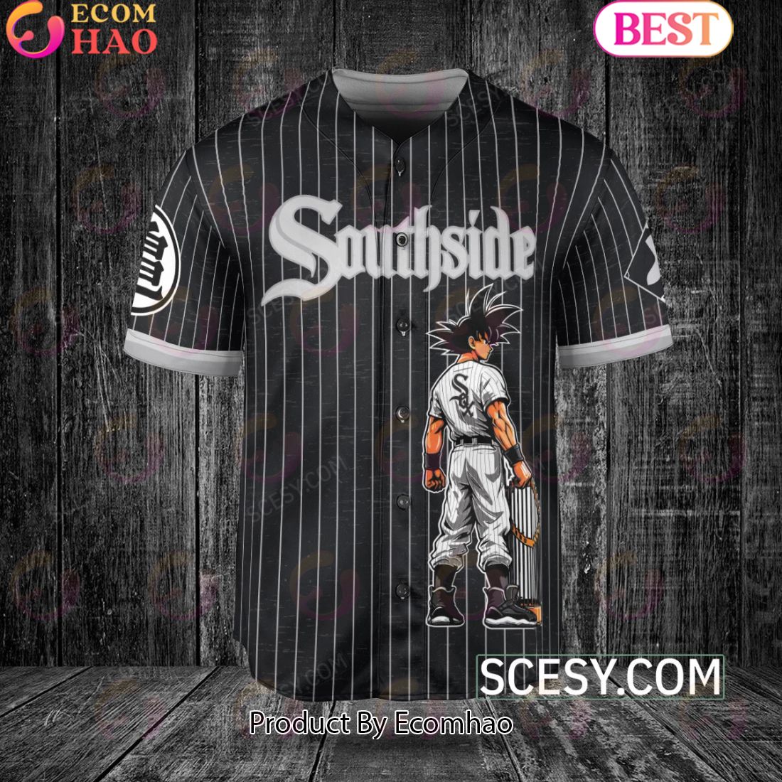 Chicago White Sox Dragon Ball Son Goku Baseball Jersey Black Striped