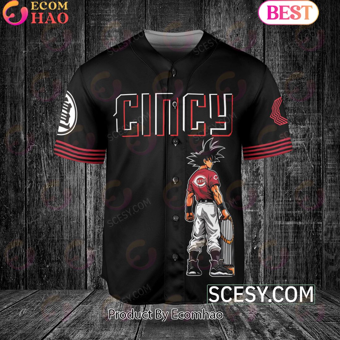 Cincinnati Reds Dragon Ball Son Goku Baseball Jersey Black