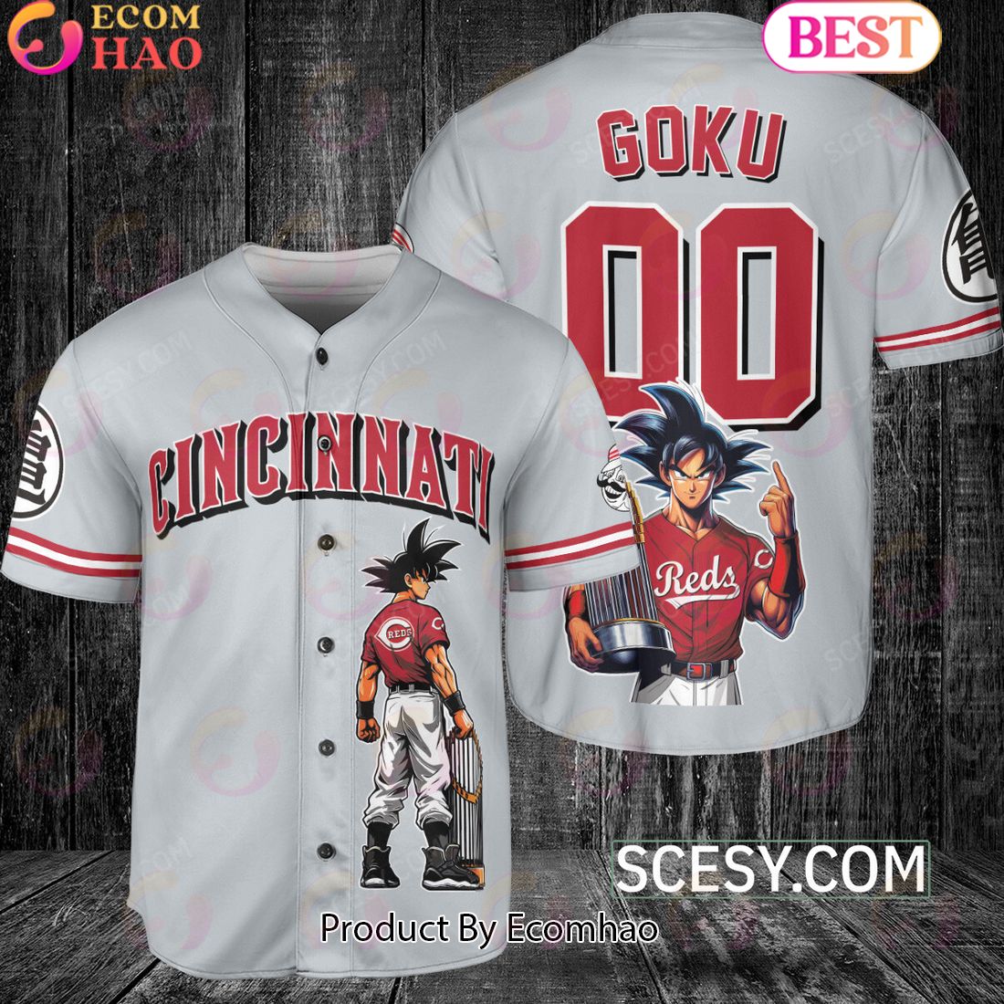 Cincinnati Reds Dragon Ball Son Goku Baseball Jersey Gray