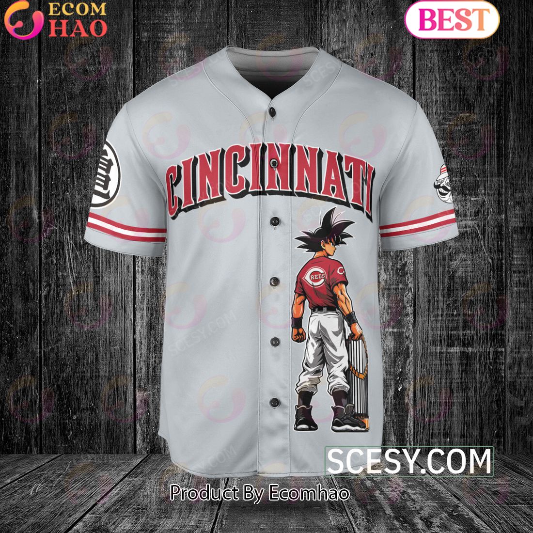 Cincinnati Reds Dragon Ball Son Goku Baseball Jersey Gray