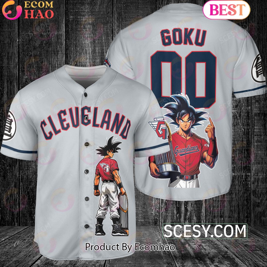 Cleveland Guardians Dragon Ball Son Goku Baseball Jersey Gray