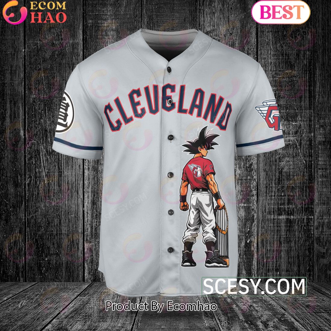 Cleveland Guardians Dragon Ball Son Goku Baseball Jersey Gray