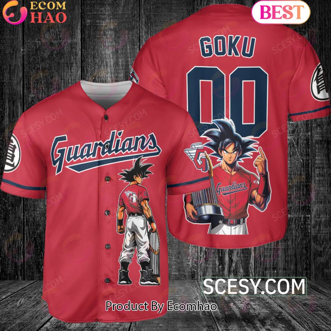 Cleveland Guardians Dragon Ball Son Goku Baseball Jersey Red