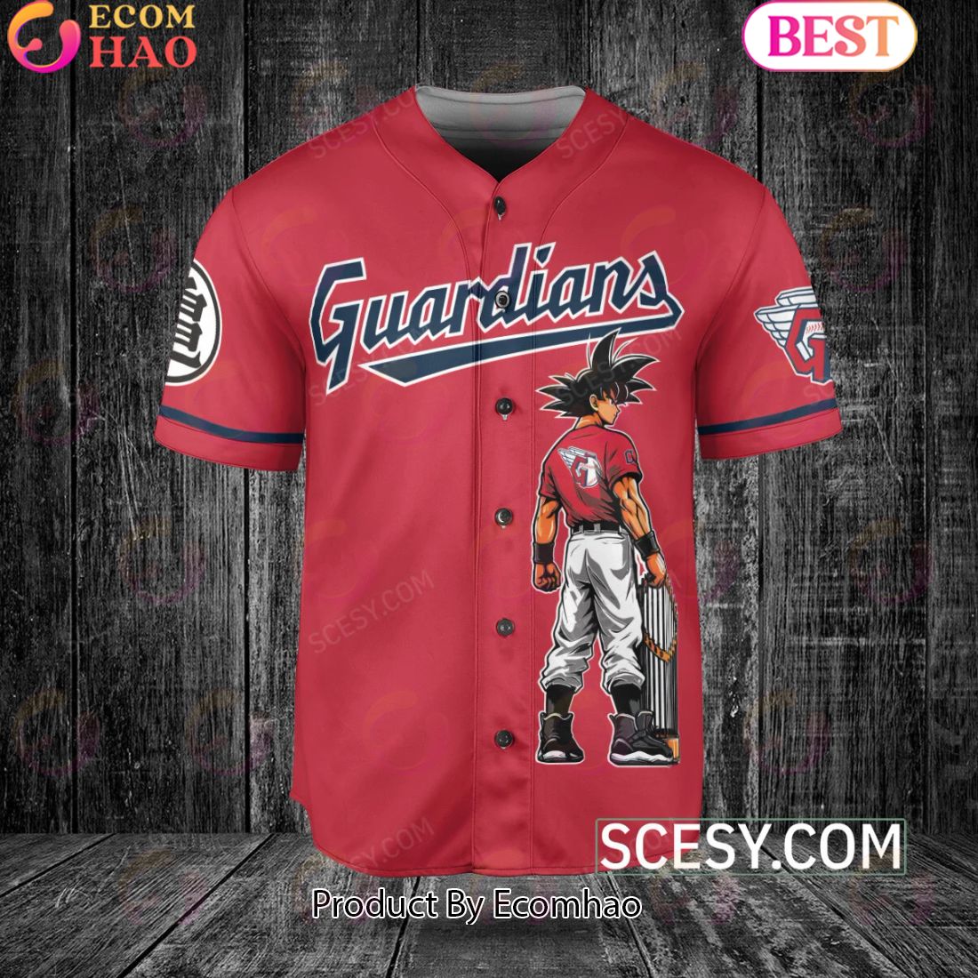 Cleveland Guardians Dragon Ball Son Goku Baseball Jersey Red