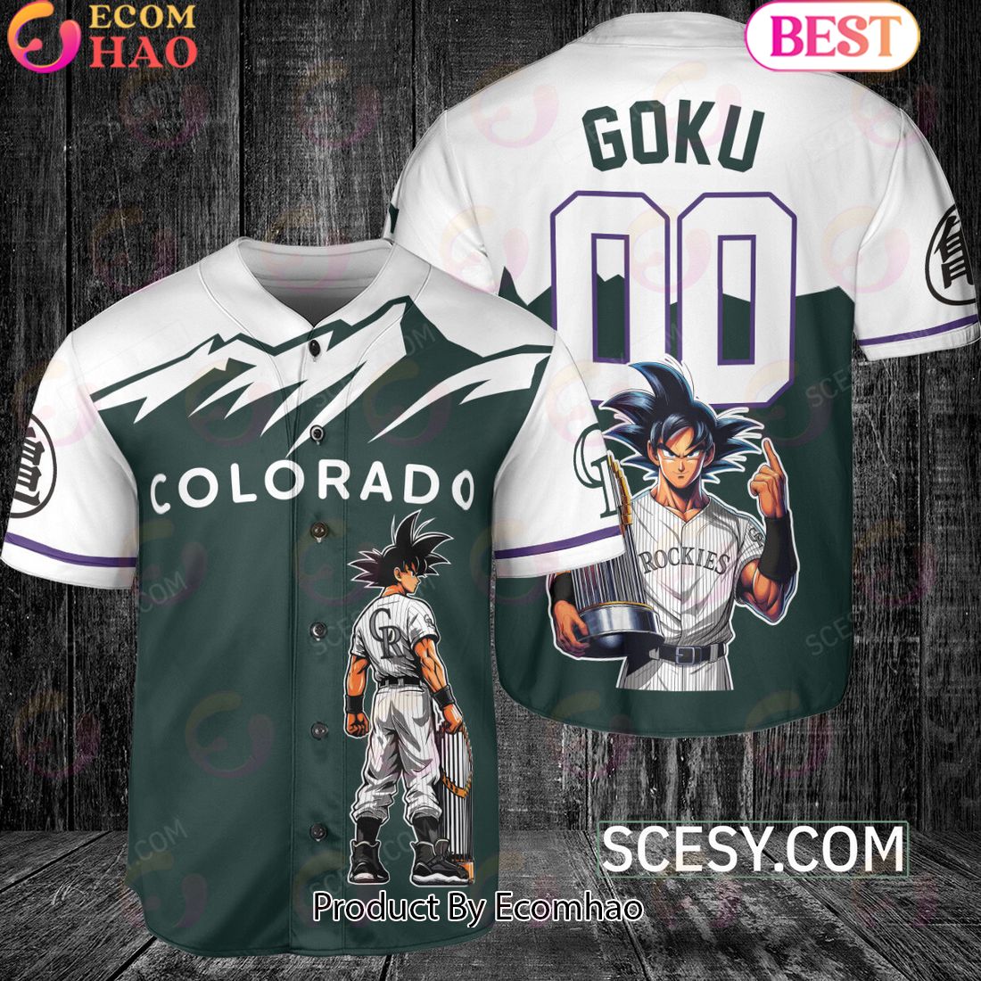 Colorado Rockies Dragon Ball Son Goku Baseball Jersey Green