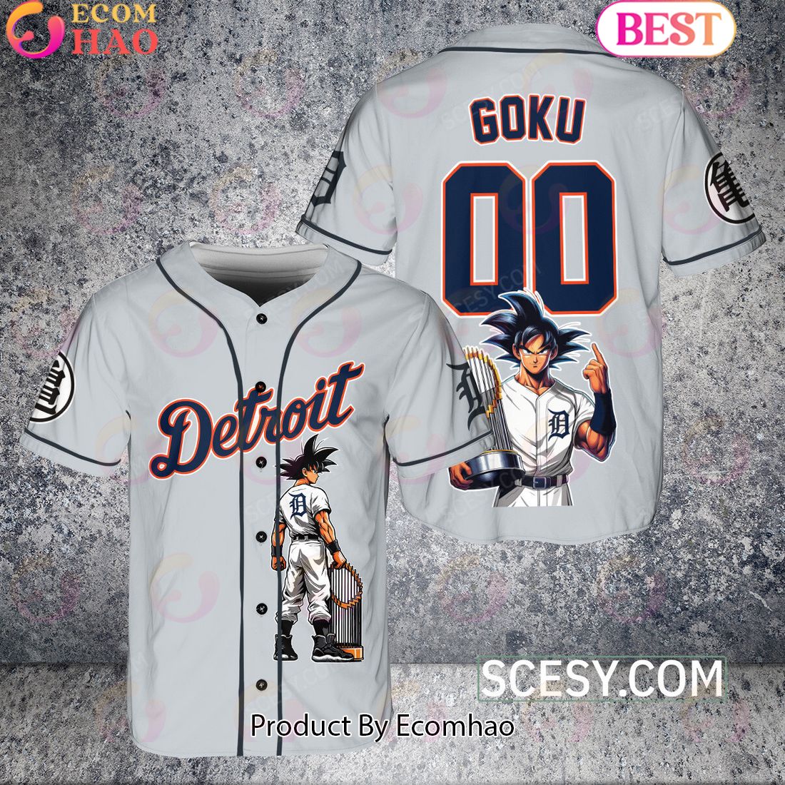 Detroit Tigers Dragon Ball Son Goku Baseball Jersey Gray