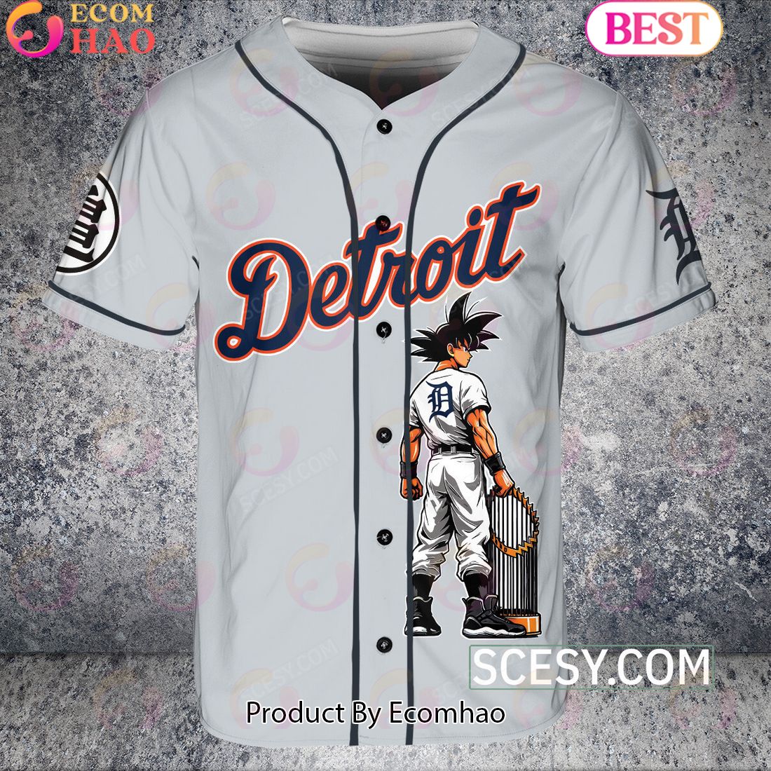 Detroit Tigers Dragon Ball Son Goku Baseball Jersey Gray