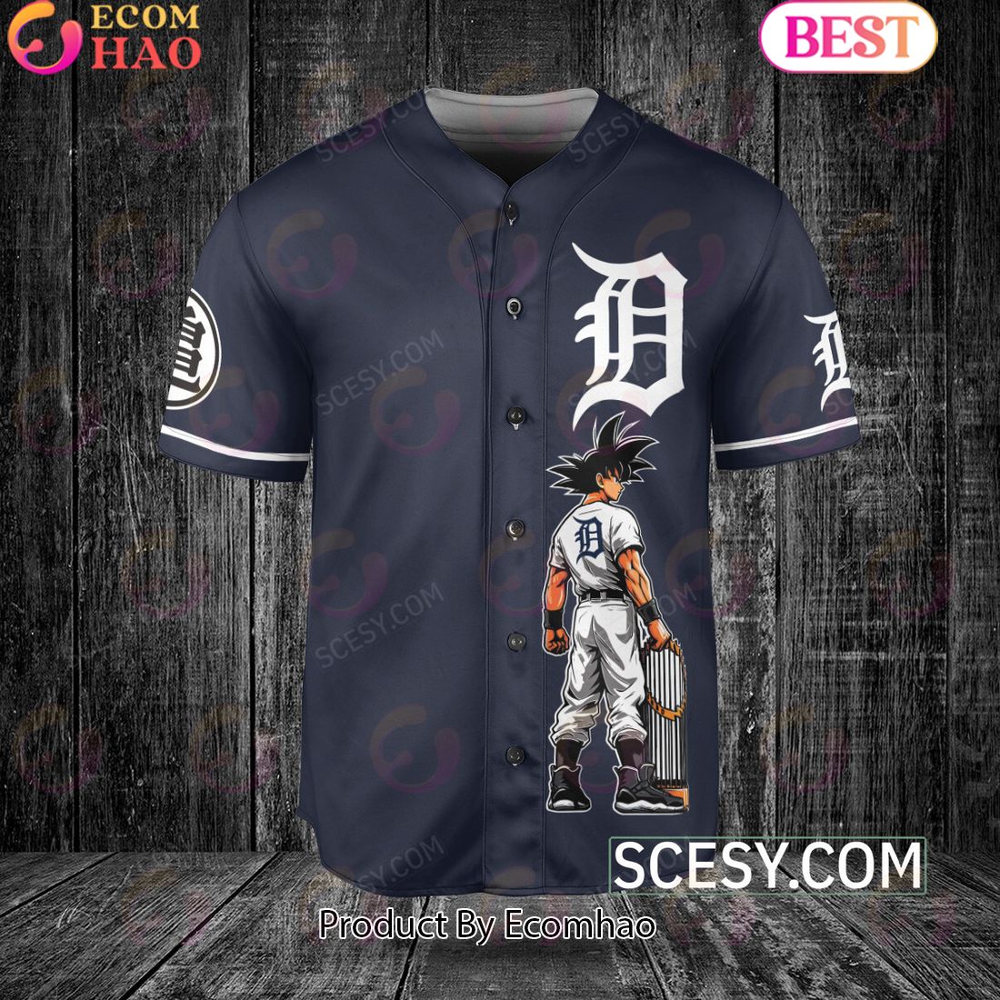 Detroit Tigers Dragon Ball Son Goku Baseball Jersey Navy