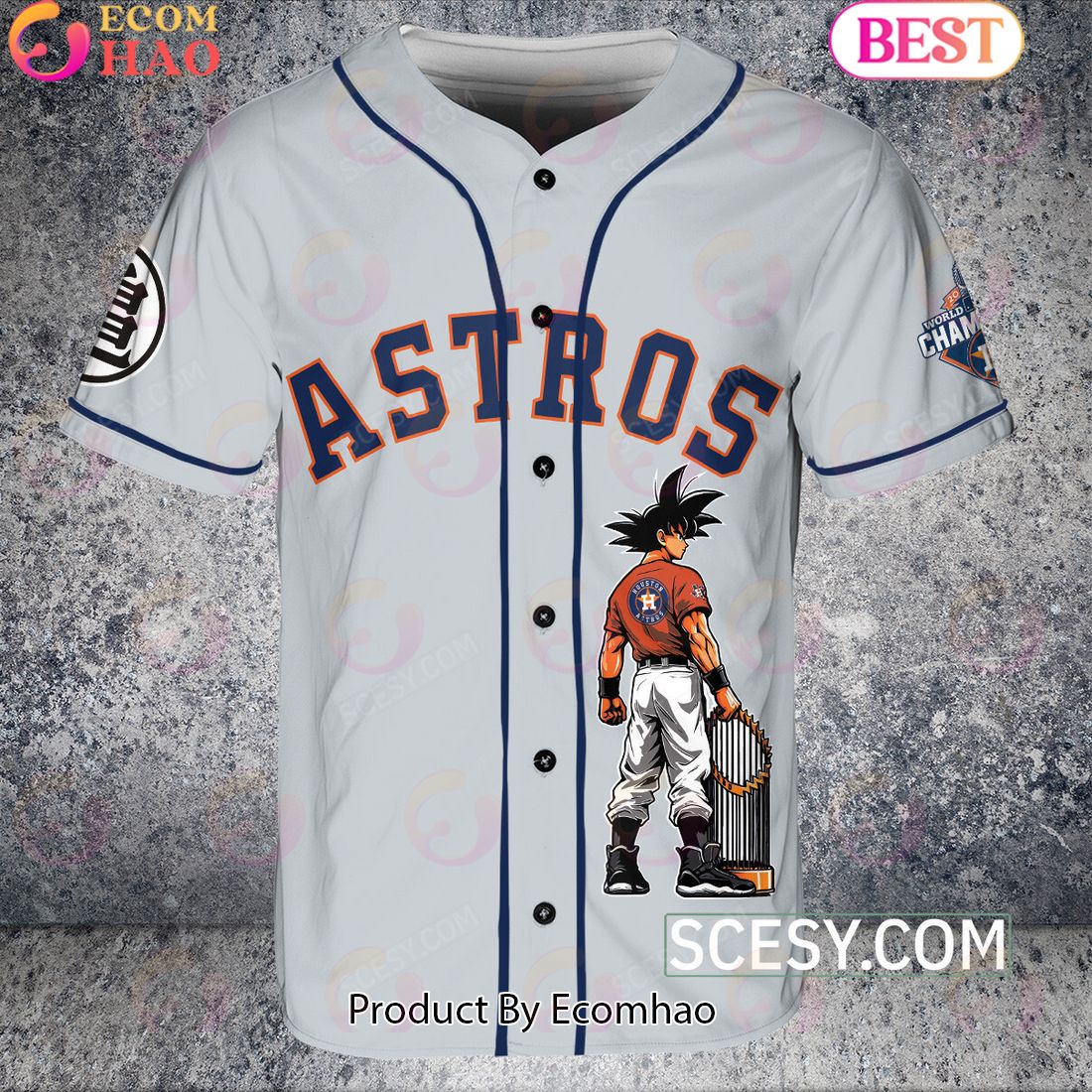 Houston Astros Dragon Ball Son Goku Baseball Jersey Gray