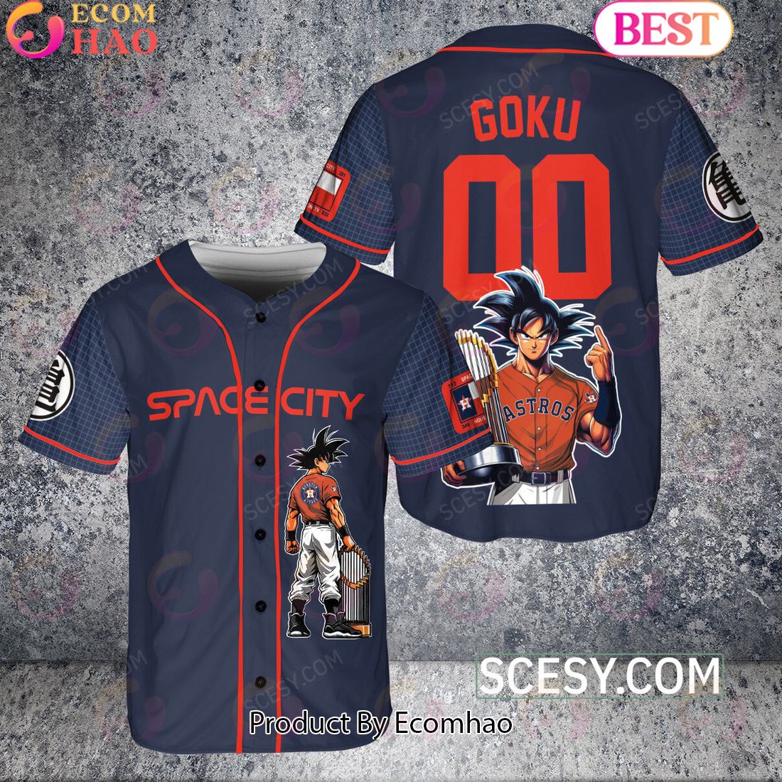 Houston Astros Dragon Ball Son Goku Baseball Jersey Navy