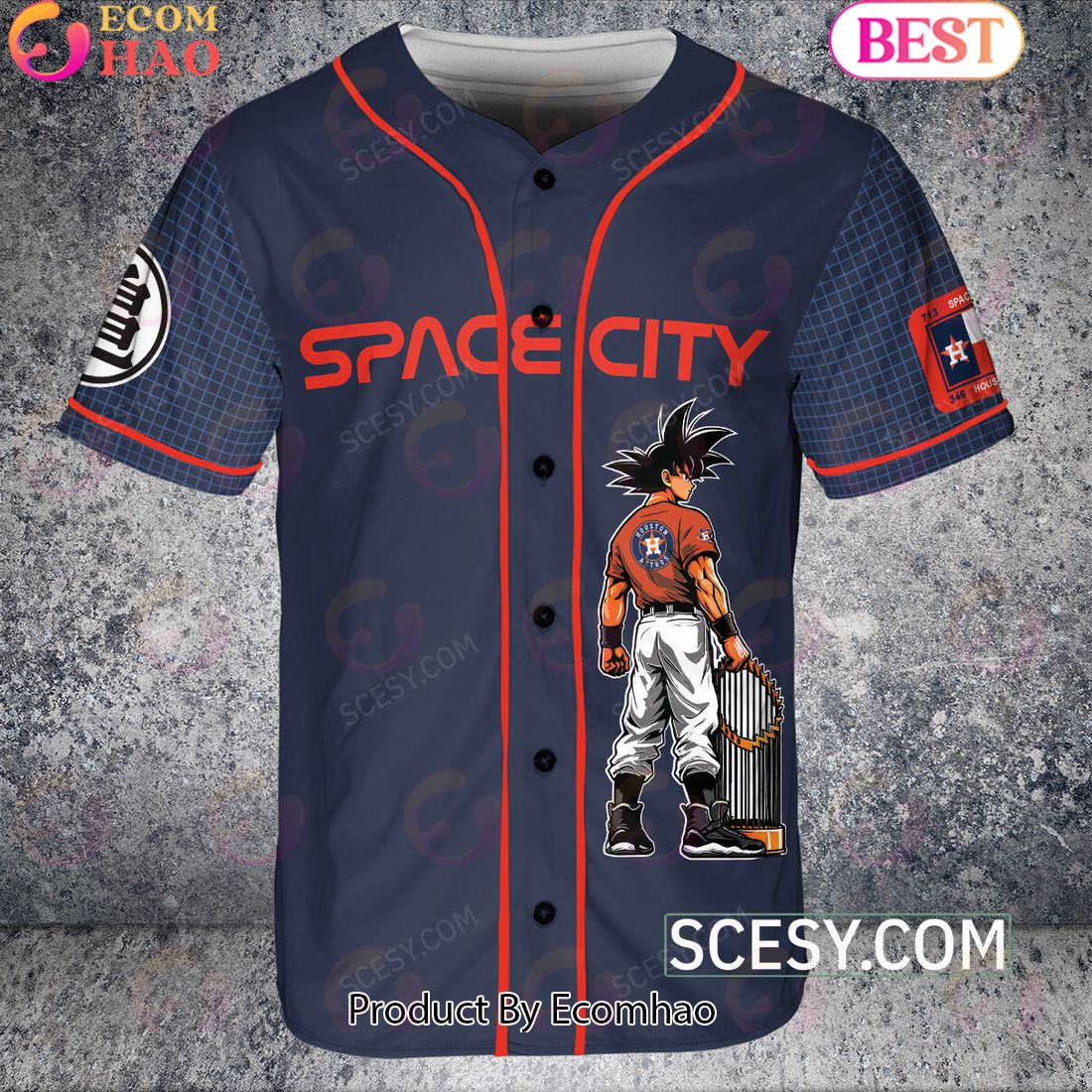 Houston Astros Dragon Ball Son Goku Baseball Jersey Navy