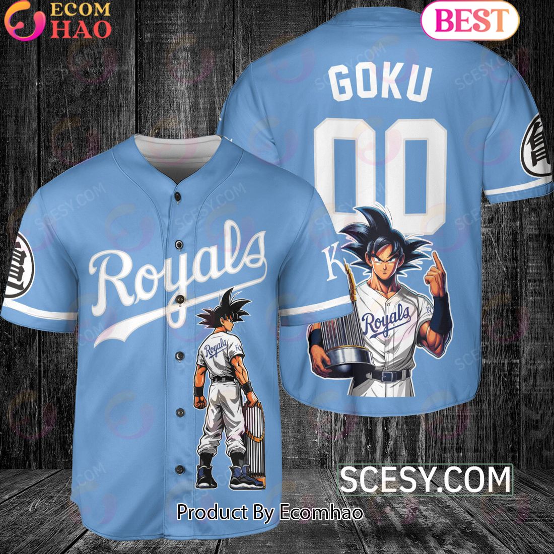 Kansas City Royals Dragon Ball Son Goku Baseball Jersey Light Blue