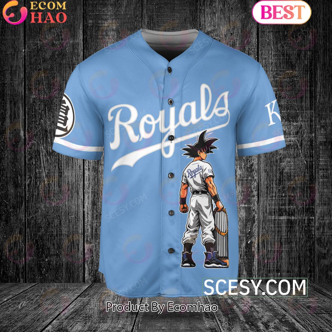 Kansas City Royals Dragon Ball Son Goku Baseball Jersey Light Blue