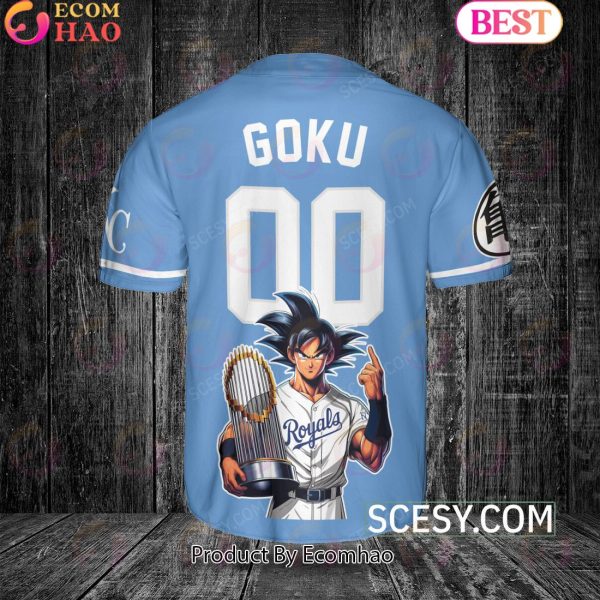 Kansas City Royals Dragon Ball Son Goku Baseball Jersey Light Blue