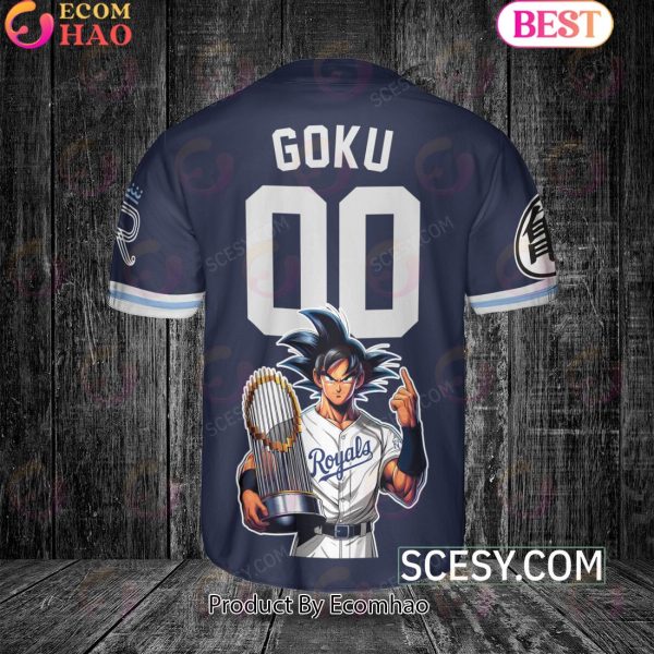 Kansas City Royals Dragon Ball Son Goku Baseball Jersey Navy