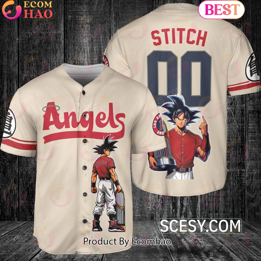 Los Angeles Angels Dragon Ball Son Goku Baseball Jersey Natural