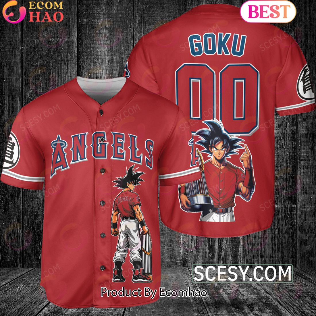 Los Angeles Angels Dragon Ball Son Goku Baseball Jersey Red