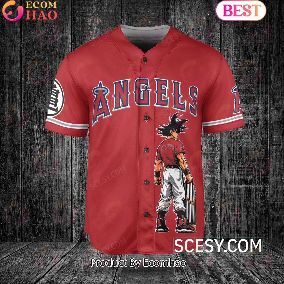 Los Angeles Angels Dragon Ball Son Goku Baseball Jersey Red