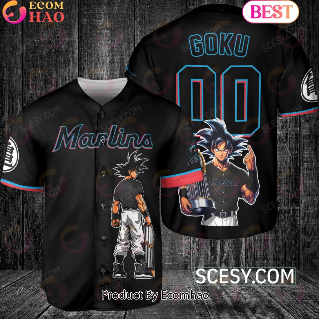 Miami Marlins Dragon Ball Son Goku Baseball Jersey Black