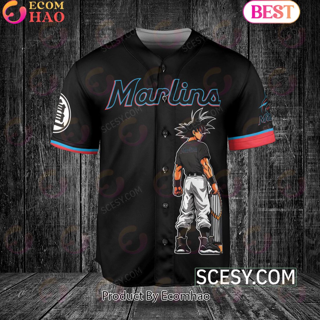 Miami Marlins Dragon Ball Son Goku Baseball Jersey Black