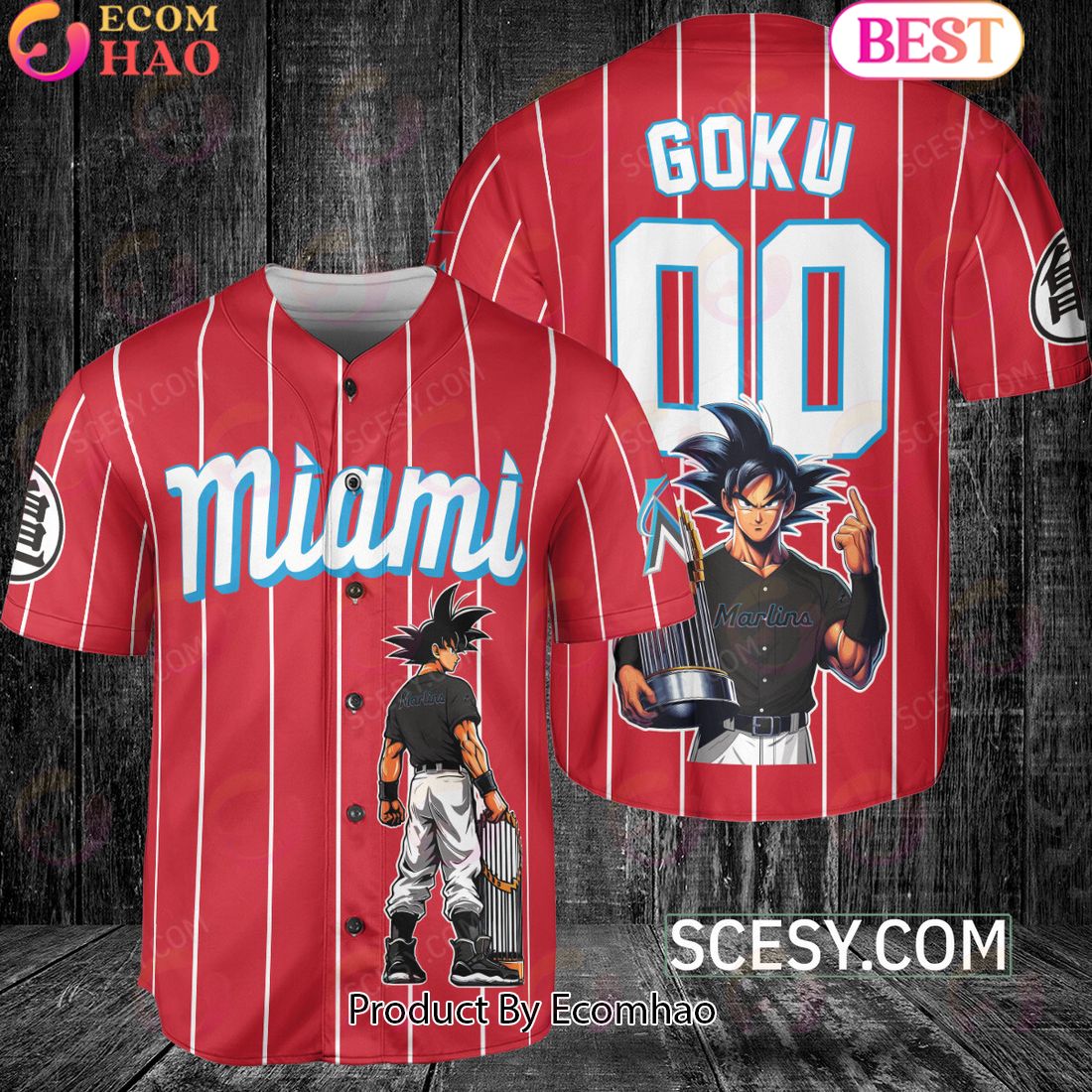 Miami Marlins Dragon Ball Son Goku Baseball Jersey Red