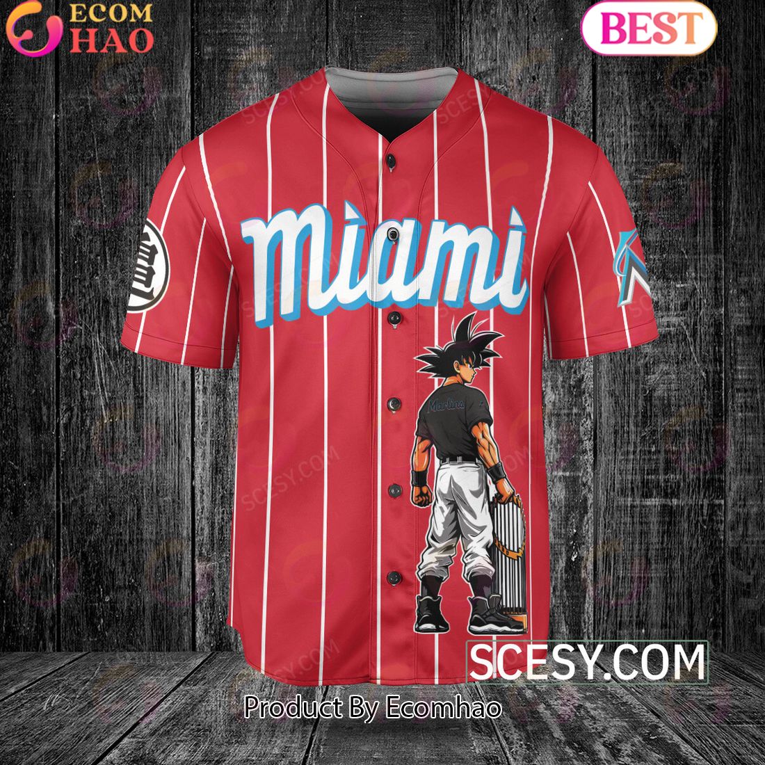 Miami Marlins Dragon Ball Son Goku Baseball Jersey Red