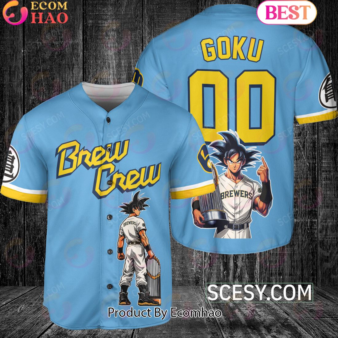 Milwaukee Brewers Dragon Ball Son Goku Baseball Jersey Aqua