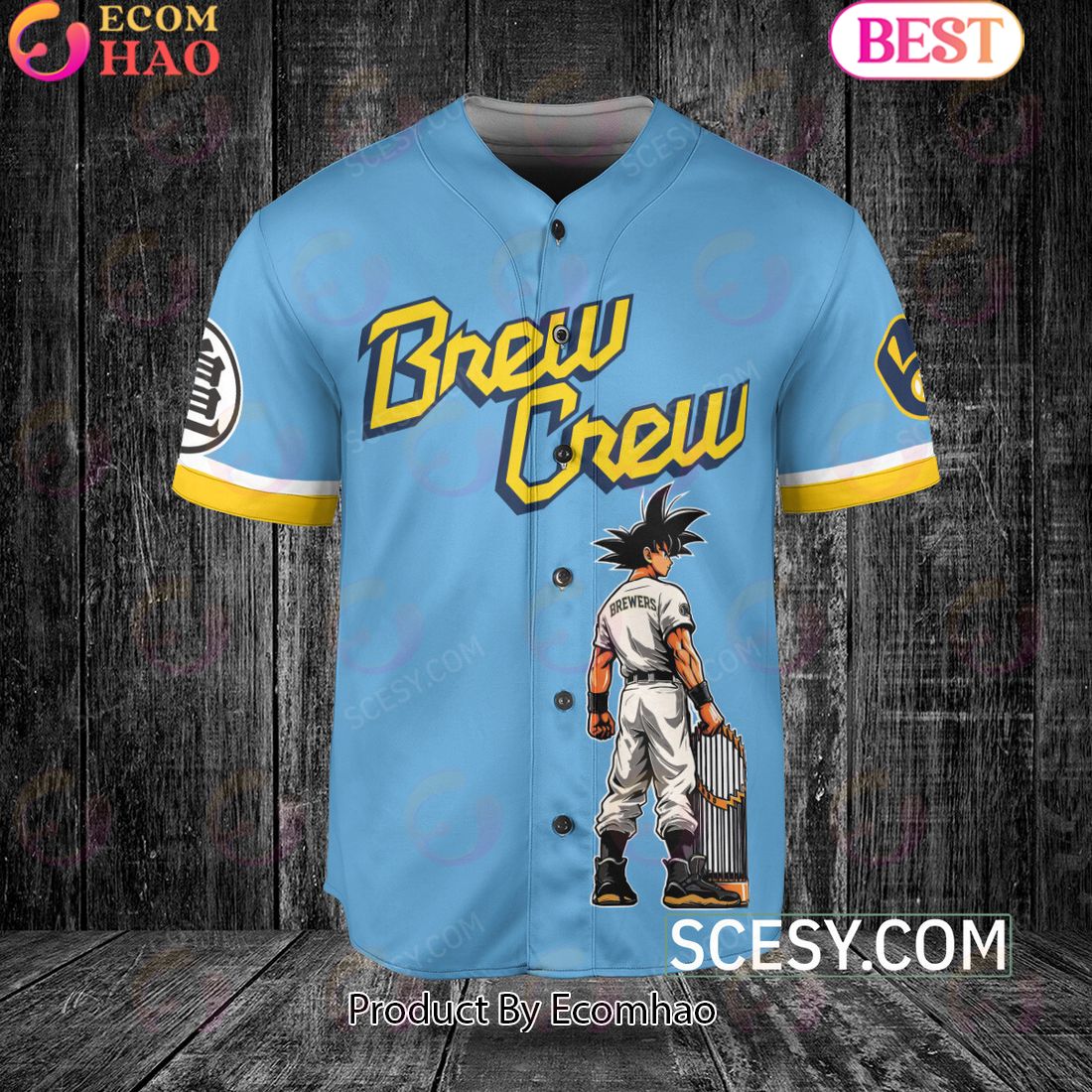 Milwaukee Brewers Dragon Ball Son Goku Baseball Jersey Aqua