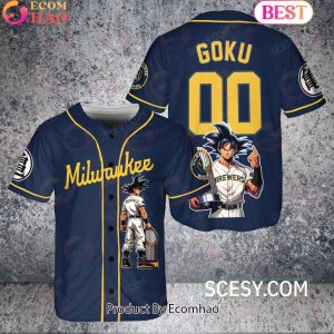 Milwaukee Brewers Dragon Ball Son Goku Baseball Jersey Navy Milwaukee Brewers Dragon Ball Son Goku Baseball Jersey Navy