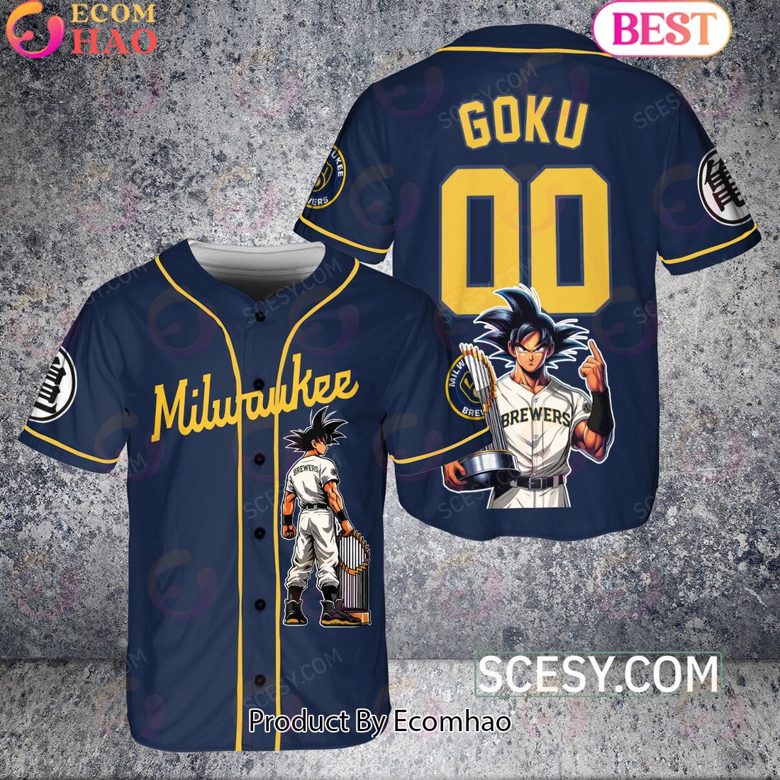 Milwaukee Brewers Dragon Ball Son Goku Baseball Jersey Navy