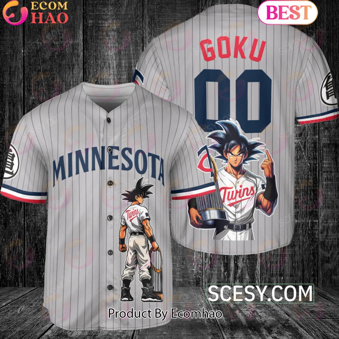 Minnesota Twins Dragon Ball Son Goku Baseball Jersey Gray