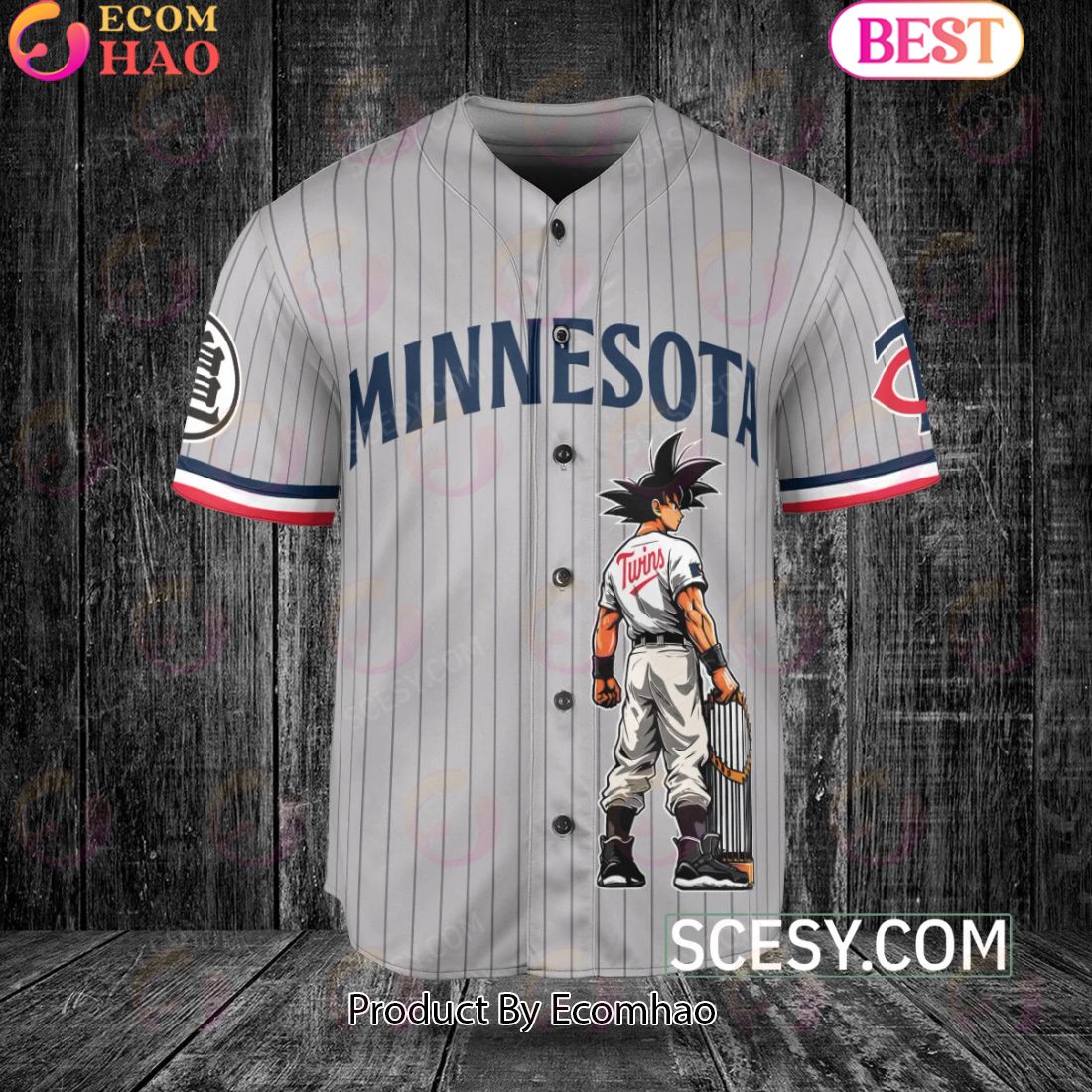 Minnesota Twins Dragon Ball Son Goku Baseball Jersey Gray