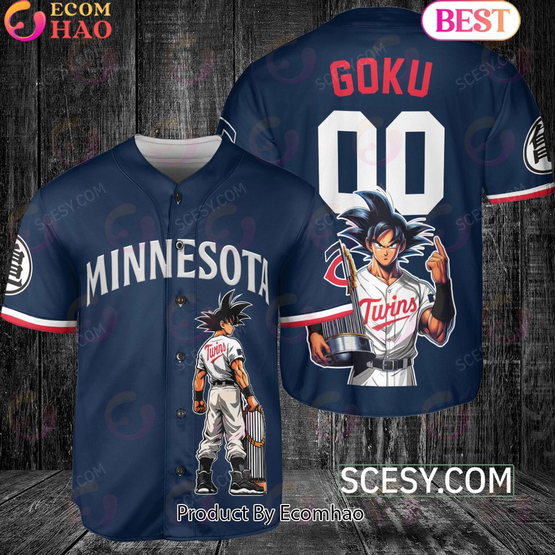 Minnesota Twins Dragon Ball Son Goku Baseball Jersey Navy