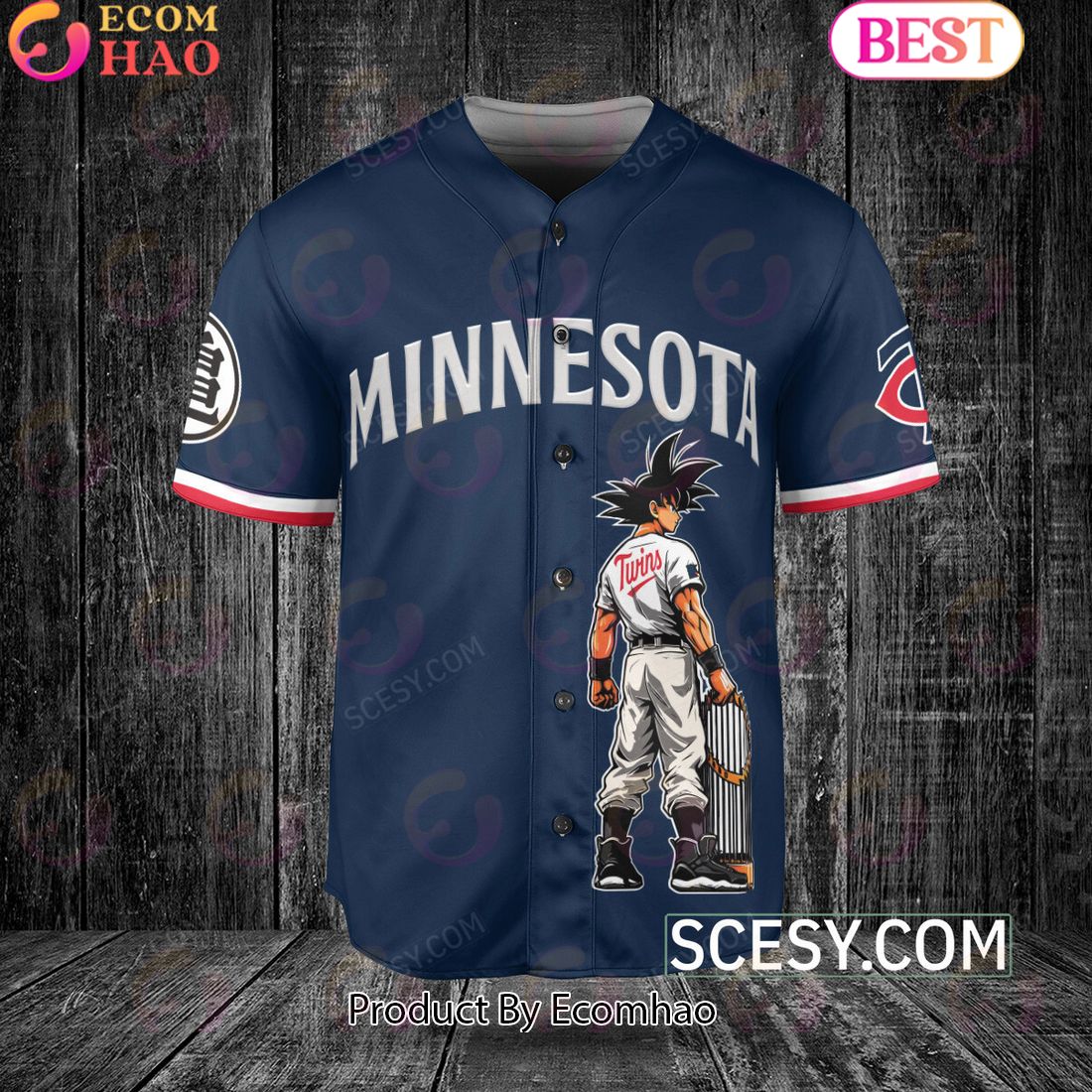 Minnesota Twins Dragon Ball Son Goku Baseball Jersey Navy