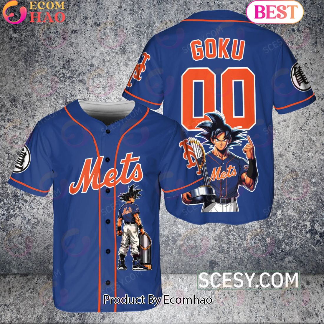 New York Mets Dragon Ball Son Goku Baseball Jersey Blue