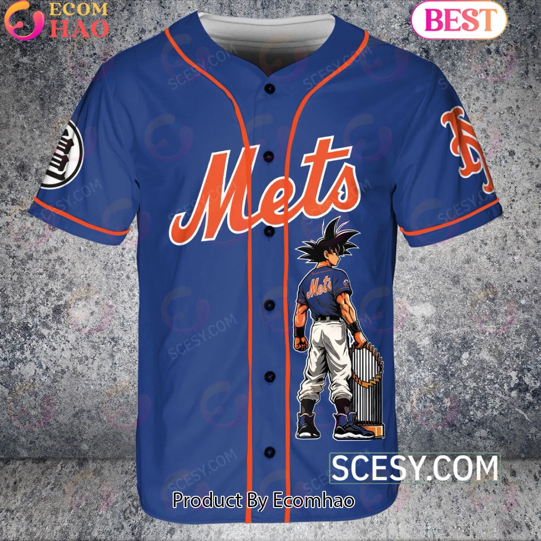 New York Mets Dragon Ball Son Goku Baseball Jersey Blue