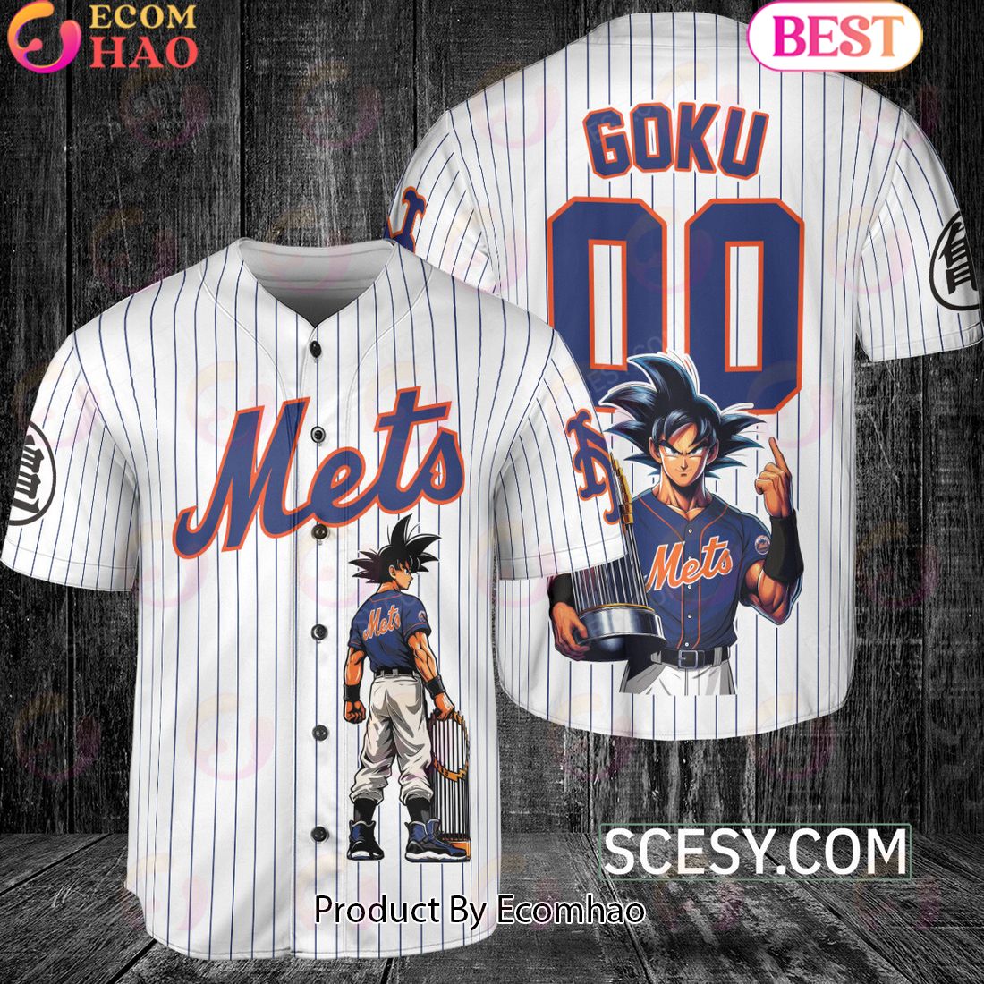 New York Mets Dragon Ball Son Goku Baseball Jersey White