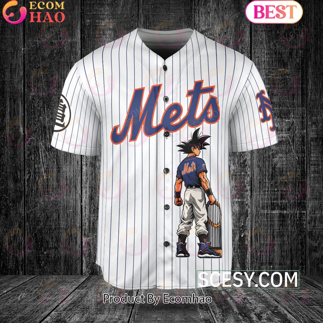 New York Mets Dragon Ball Son Goku Baseball Jersey White