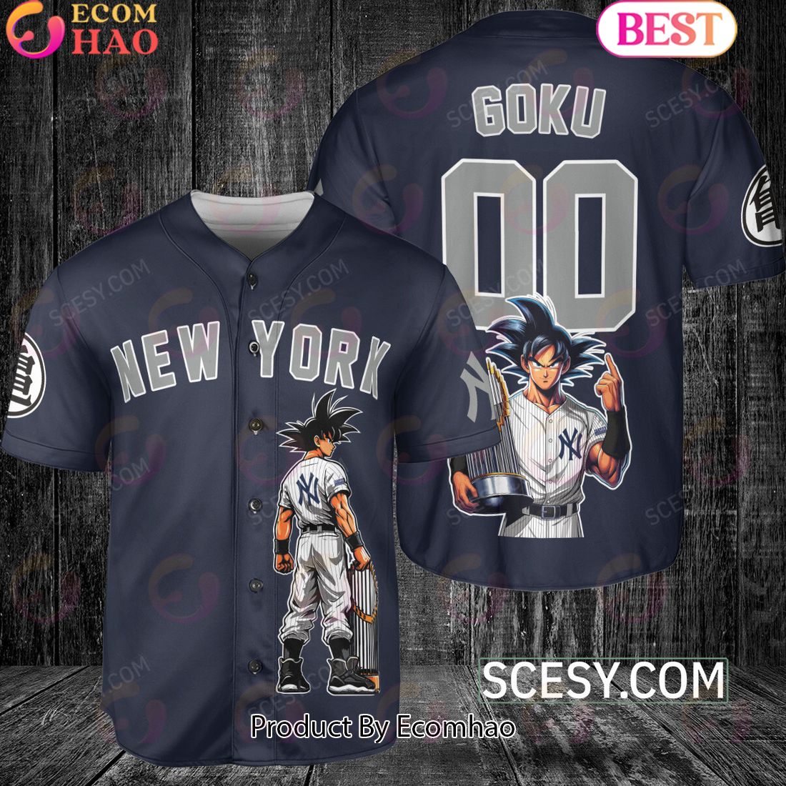 New York Yankees Dragon Ball Son Goku Baseball Jersey Navy