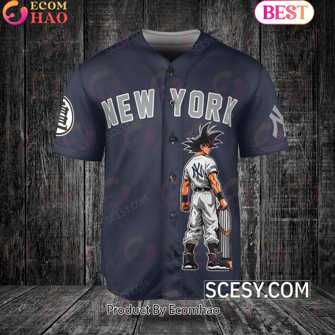 New York Yankees Dragon Ball Son Goku Baseball Jersey Navy