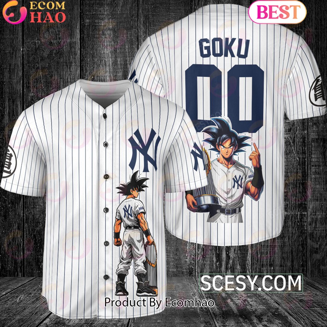 New York Yankees Dragon Ball Son Goku Baseball Jersey White