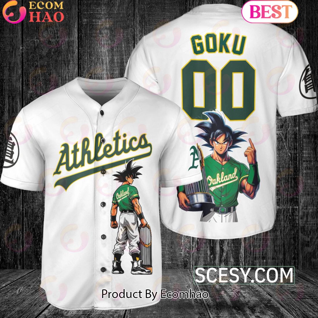 Oakland Athletics Dragon Ball Son Goku Baseball Jersey White