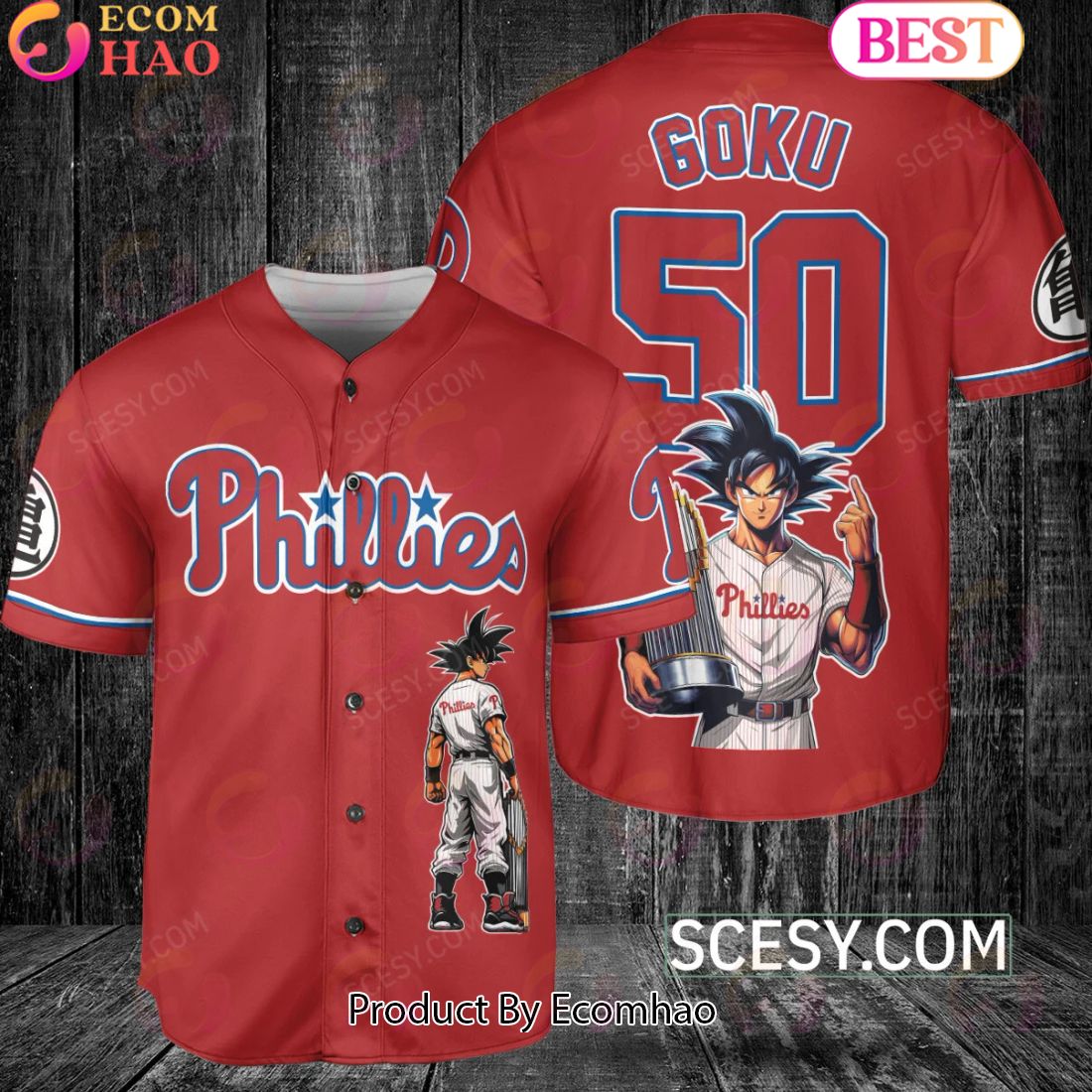 Philadelphia Phillies Dragon Ball Son Goku Baseball Jersey Red