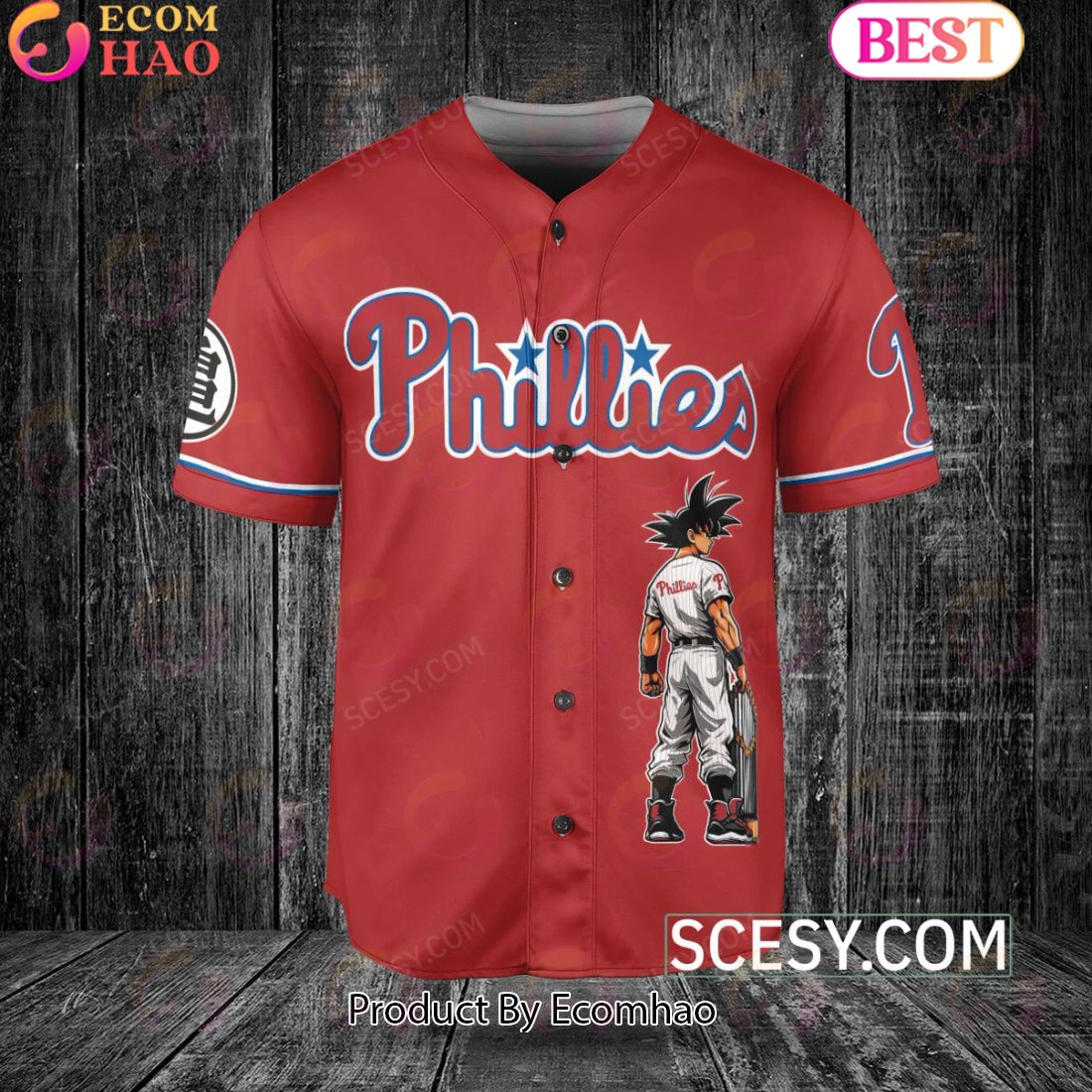 Philadelphia Phillies Dragon Ball Son Goku Baseball Jersey Red