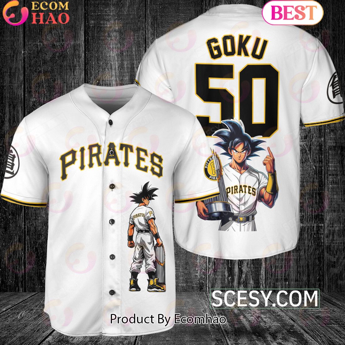 Pittsburgh Pirates Dragon Ball Son Goku Baseball Jersey White