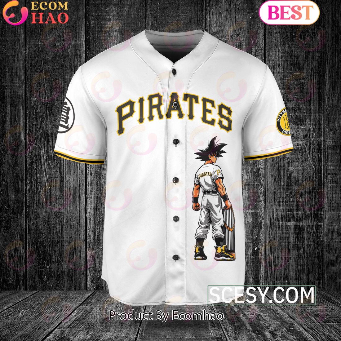 Pittsburgh Pirates Dragon Ball Son Goku Baseball Jersey White