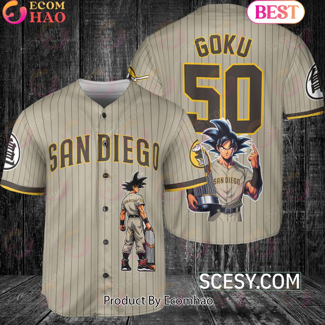 San Diego Padres Dragon Ball Son Goku Baseball Jersey Sand