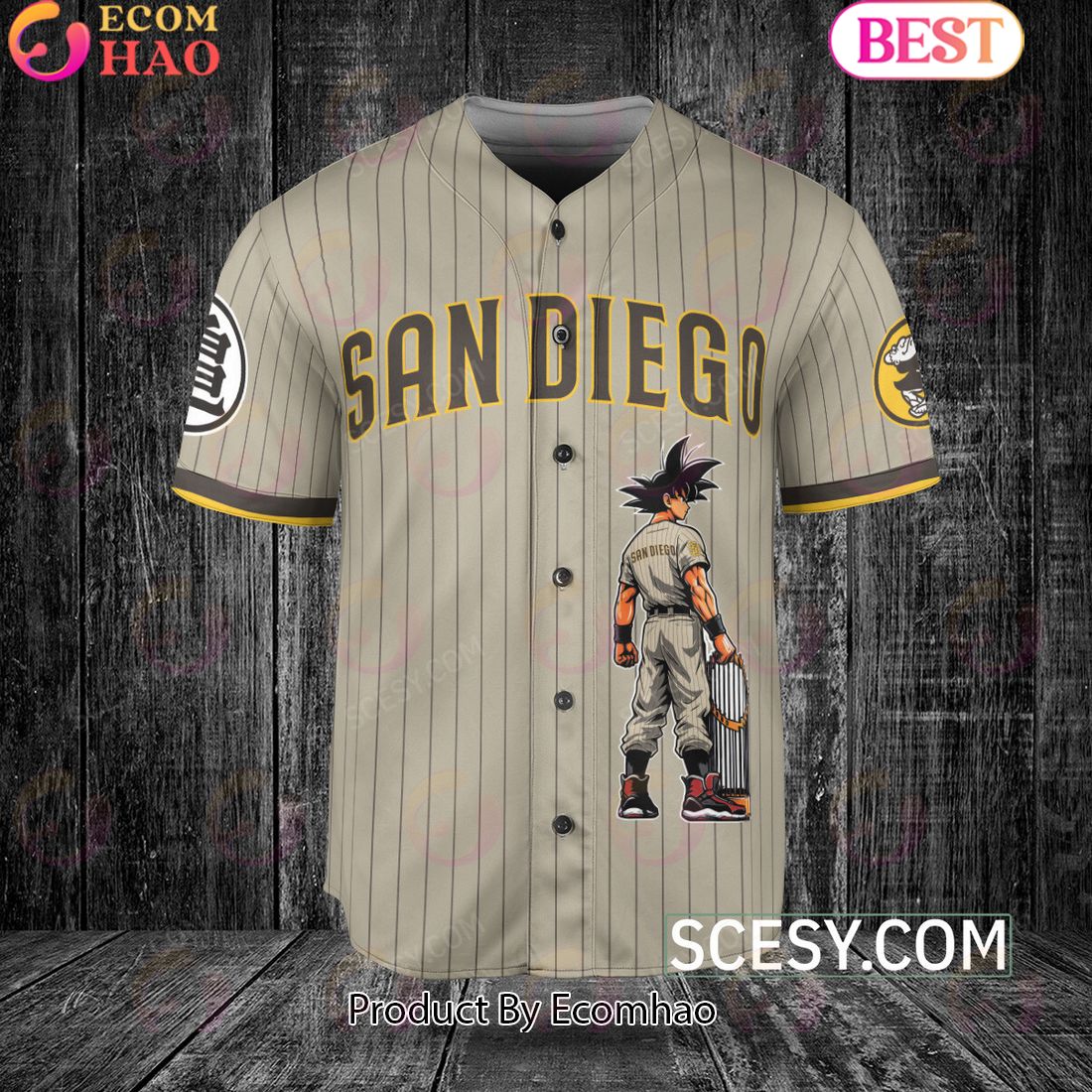 San Diego Padres Dragon Ball Son Goku Baseball Jersey Sand